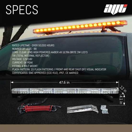 AVT 1200mm / 48" LED 12v Amber Strobe Recovery Light Bar