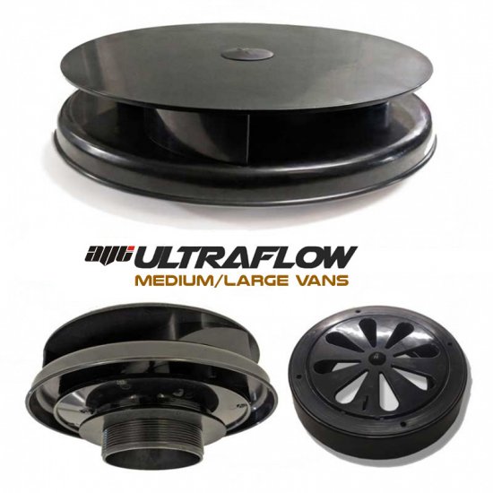 ULTRAFLOW Low Profile Spinning Van Roof Vent Air Extractor Ventilator BLACK