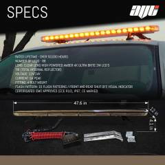 AVT UltraLow LED Amber Light Bar Strobe Beacon Recovery Warning - 120cm 1200mm 1.2m 48"