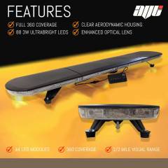 AVT UltraLow LED Amber Light Bar Strobe Beacon Recovery Warning - 120cm 1200mm 1.2m 48"