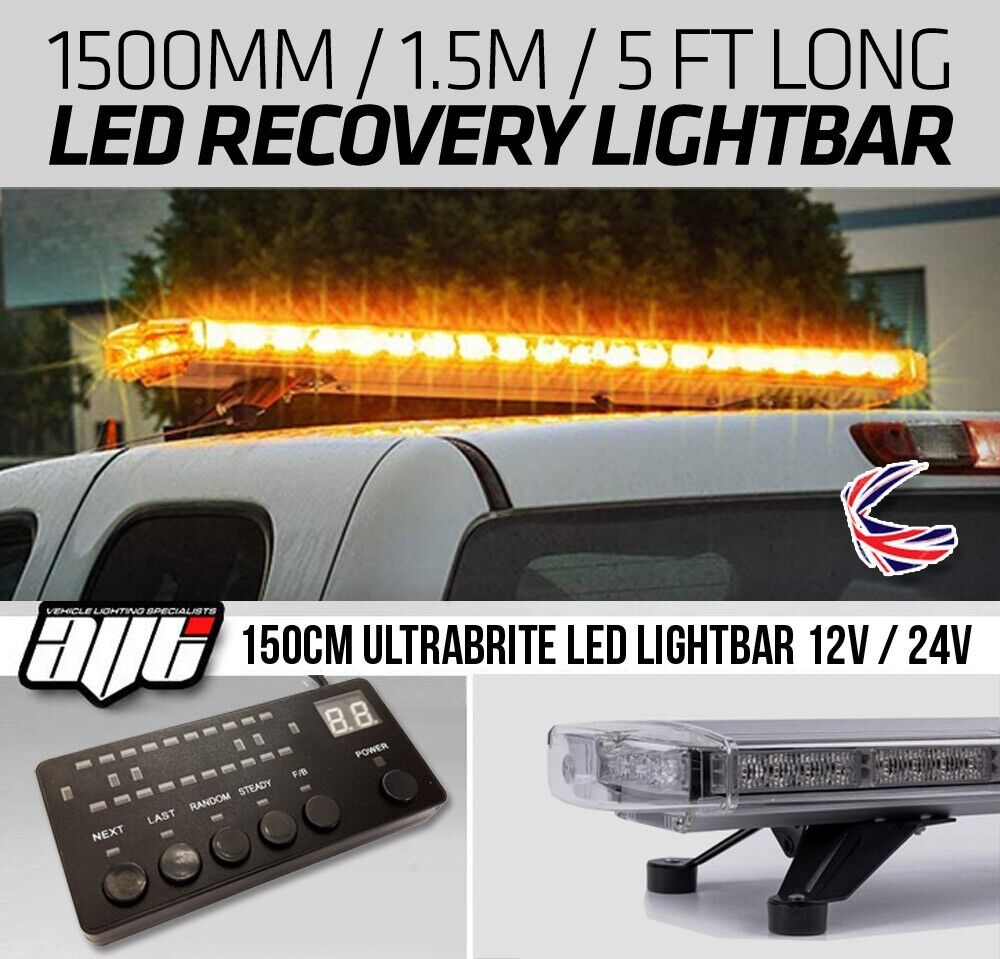 AVT 1500mm 59" LED 12v Amber Recovery Light Bar & Controller
